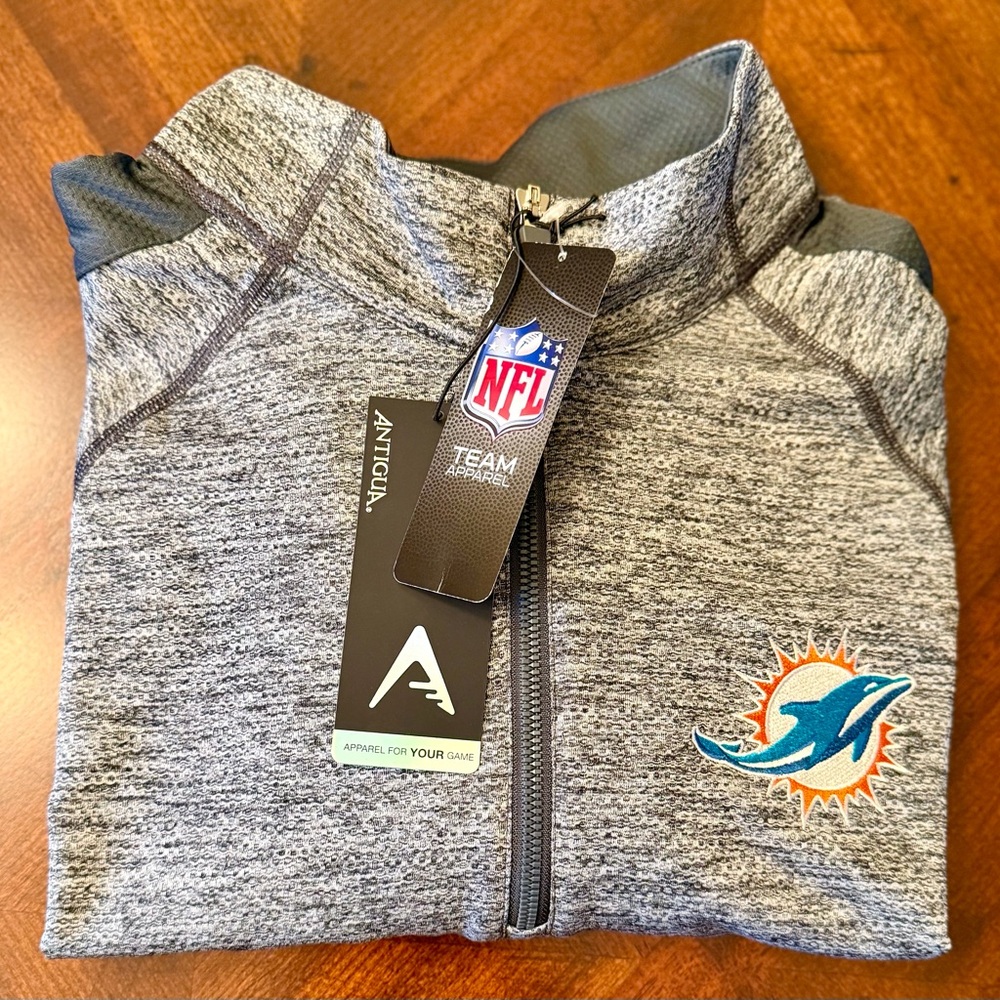 NWT Antigua Kids Heather Gray Pullover with Teal & Orange Dolphins Logo, Sz XL